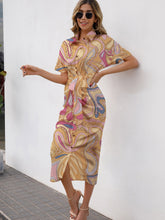 Allover Print Button Up Tie Front Shirt Dress Sai Feel